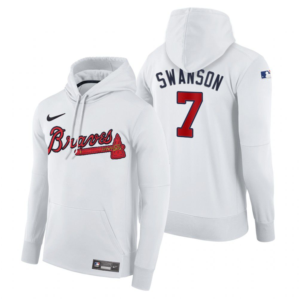 Men Atlanta Braves #7 Swanson white home hoodie 2021 MLB Nike Jerseys